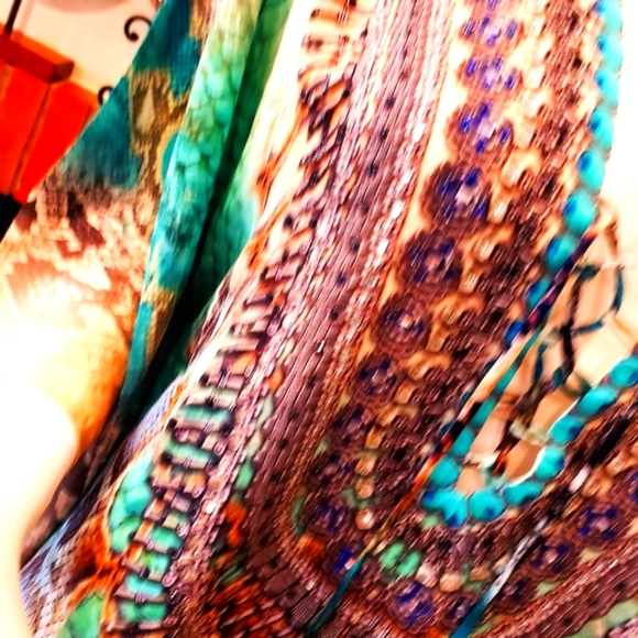 LAST ONE**Jsquad by MANISH VAID Rayon Python Lt.Turq. Kaftan Cover up NWT-M - Picture 2 of 7